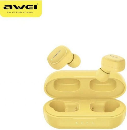 Awei T13 Pro In-ear Bluetooth Handsfree Ακουστικά με Αντοχή στον Ιδρώτα και Θήκη Φόρτισης Κίτρινα