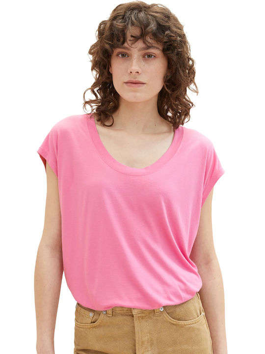 Tom Tailor Κοντομάνικη Γυναικεία Μπλούζα Καλοκαιρινή Ροζ