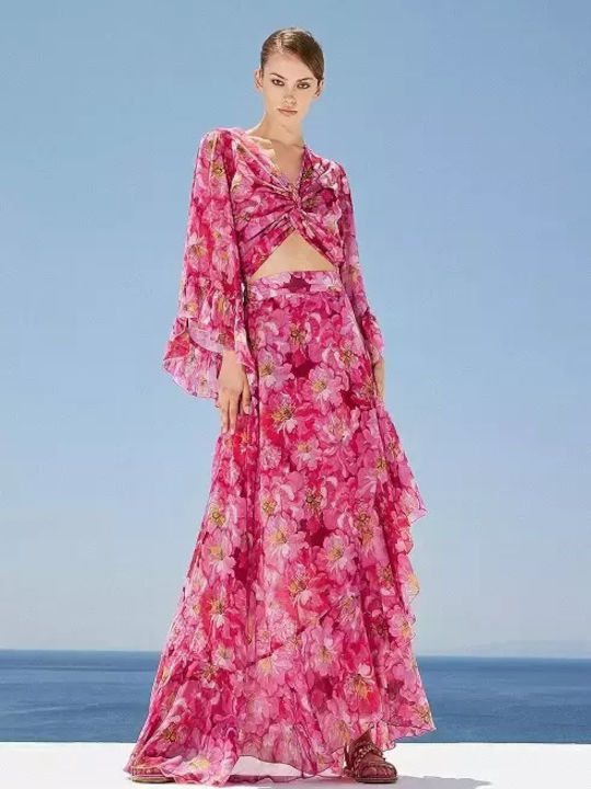 Cu talie înaltă Maxi Fustă Floral Multicoloră