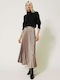 Twinset Satin Pleated High Waist Maxi Skirt Leopard in Brown color