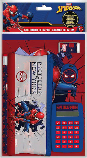 Spiderman Kinder Schreibwarenset mit Bleistift, Radiergummi und Taschenrechner