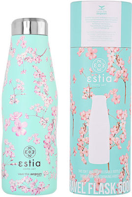 Estia Travel Flask Save the Aegean Μπουκάλι Θερμός Ανοξείδωτο BPA Free Blossom Green 500ml