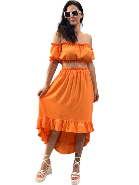 Mohicans Black Line Set with Midi Skirt in Orange color