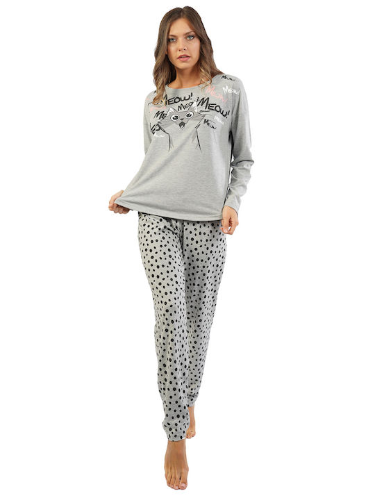 Vienetta Secret Winter Damen Pyjama-Set Baumwolle Gray