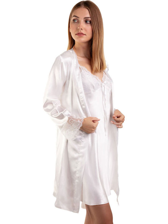 Elite Form Sommer Satin,σατεν Damen Nachthemd Ivory
