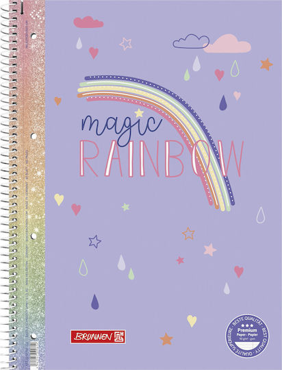Brunnen Σπιράλ Τετράδιο Ριγέ Α4 80 Φύλλων Magic Rainbow Μωβ