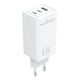 Powertech Încărcător Fără Fir GaN cu Port USB-A și 2 Porturi USB-C 65W Livrarea Energiei / Quick Charge 4.0 Alb (PT-1094)