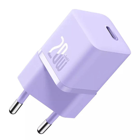 Baseus Ladegerät ohne Kabel GaN mit USB-C Anschluss 20W Stromlieferung / Schnellaufladung 5.0 Lila (Gan5)