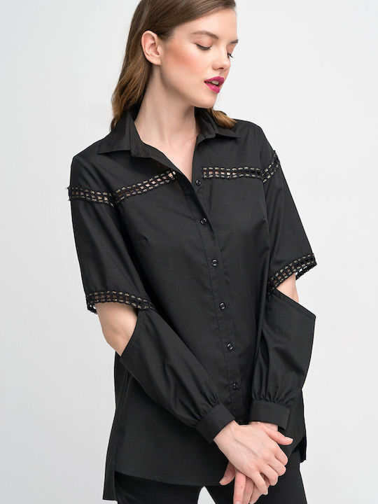 Emporio Grama Women's Monochrome Long Sleeve Shirt Black