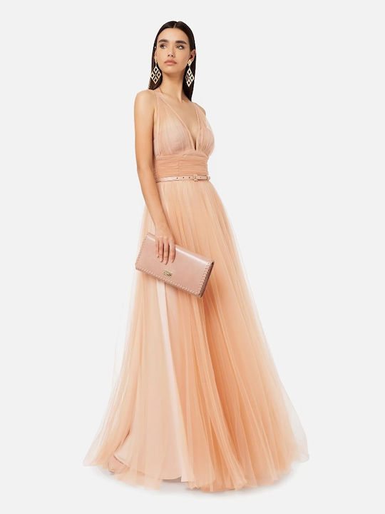 Elisabetta Franchi Καλοκαιρινό Maxi Φόρεμα για Γάμο / Βάπτιση Ροζ