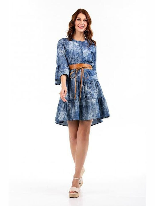 Bellino Summer Mini Dress with Ruffle Navy Blue