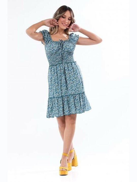 Bellino Καλοκαιρινό Mini Φόρεμα Κρουαζέ Γαλάζιο