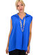 Potre Women's Summer Blouse Sleeveless with V Neckline Blue