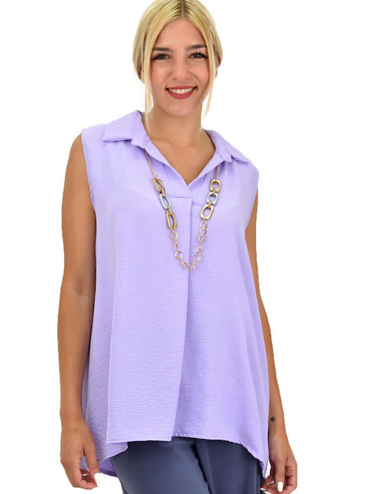 Potre Women's Summer Blouse Sleeveless with V Neck Lilacc