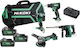 Hikoki KC18DEWHZ Set Ciocanul & Mașină de găurit & Roată unghiulară & Șurubelniță cu impact 18V cu 3 baterii 5Ah și husă