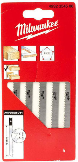Milwaukee A5035/a5041 Jig Saw Blade for Wood 75mm 5pcs 4932354506