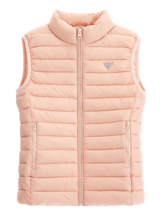 Guess Παιδικό Casual Μπουφάν Αμάνικο Κοντό Peach