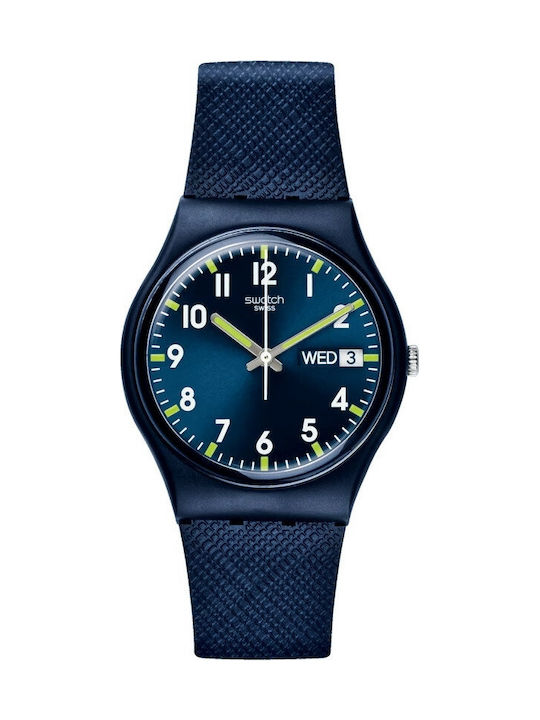 Swatch Sir Ανδρικό Ρολόι 34mm Μπαταρίας με Καουτσούκ Λουράκι Blue