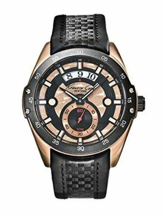 Kenneth Cole Ανδρικό Ρολόι Μπαταρίας με Μαύρο Δερμάτινο Λουράκι