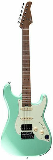 Mooer Elektrische Gitarre Stratocaster mit HSS Tonabnehmerkonfiguration Surf Green mit Tasche