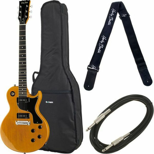 Harley Benton Set Chitară Electrică Tăietură unică cu 2xP90 Configurație Doze TV Yellow Satin cu Husă