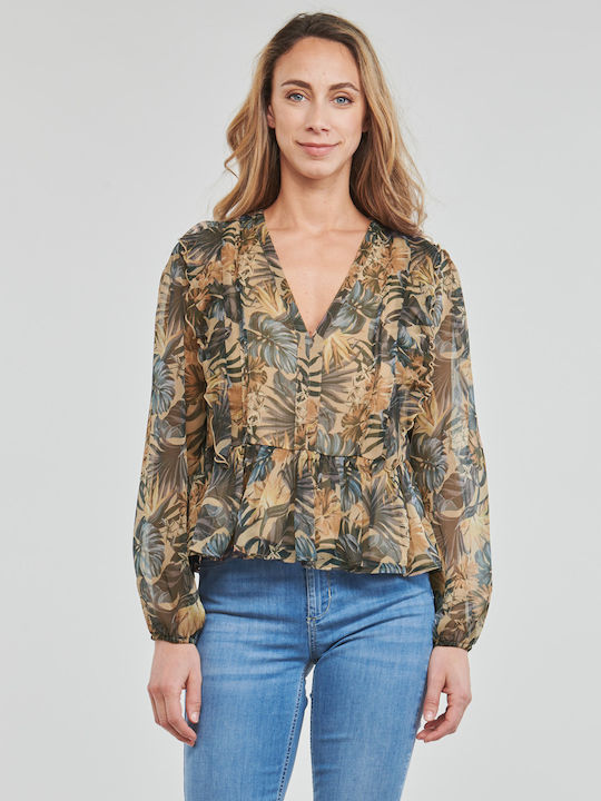 Liu Jo Women's Blouse Long Sleeve with V Neckline Floral Multicolour