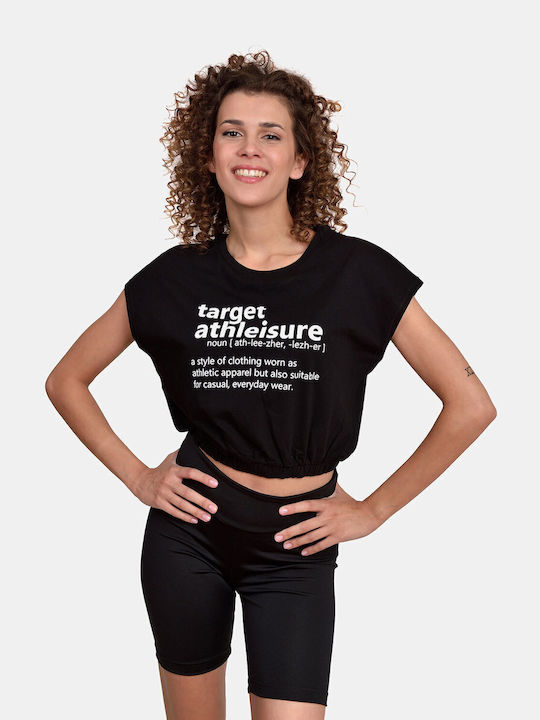 Women's Summer Crop Top Short Sleeve Black