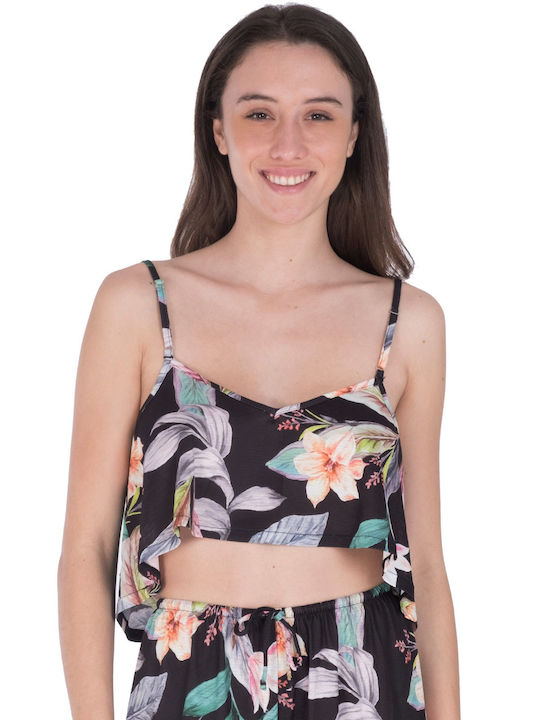 Hurley Γυναικείο Καλοκαιρινό Crop Top με Τιράντες Floral Μαύρο
