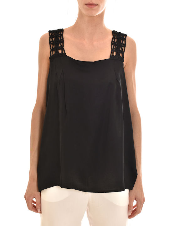 Bluza Damă De Vară Satin Fără Mâneci Neagră