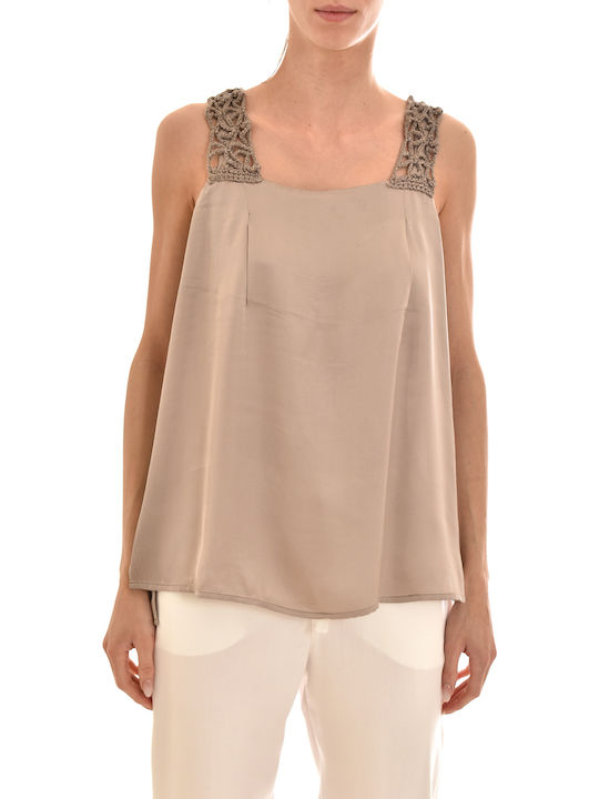 Aggel Bluza Damă De Vară Satin Fără Mâneci Gri
