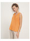 Passager Women's Summer Blouse Linen Sleeveless with V Neckline Orange