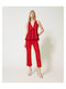 Women's Summer Blouse Cotton Sleeveless with V Neckline Red
