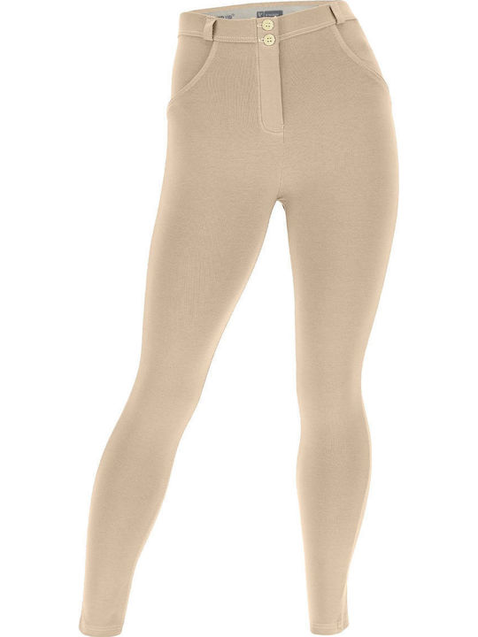 Women's High-waisted Fabric Capri Trousers Push-up Beige