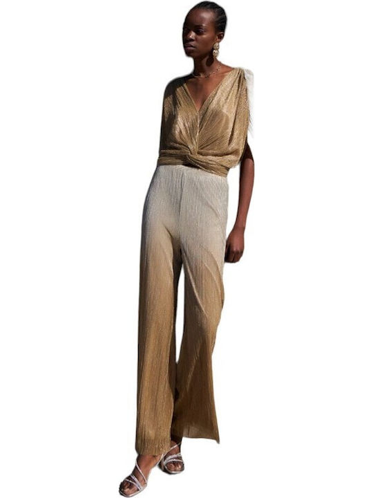 Damen Stoff Hose mit Gummizug Gold