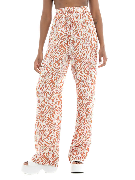 Glamorous Damen Hochtailliert Baumwolle Palazzo-Hose mit Gummizug Orange