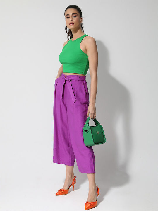 Tresor Γυναικεία Ψηλόμεση Υφασμάτινη Παντελόνα σε Μωβ Χρώμα