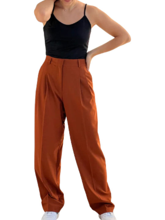PANTS Damen Hoch tailliert Stoff Hose in Lockere Passform Braun
