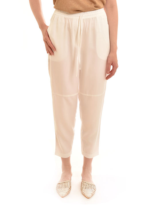 Damen Stoff Hose mit Gummizug Weiß