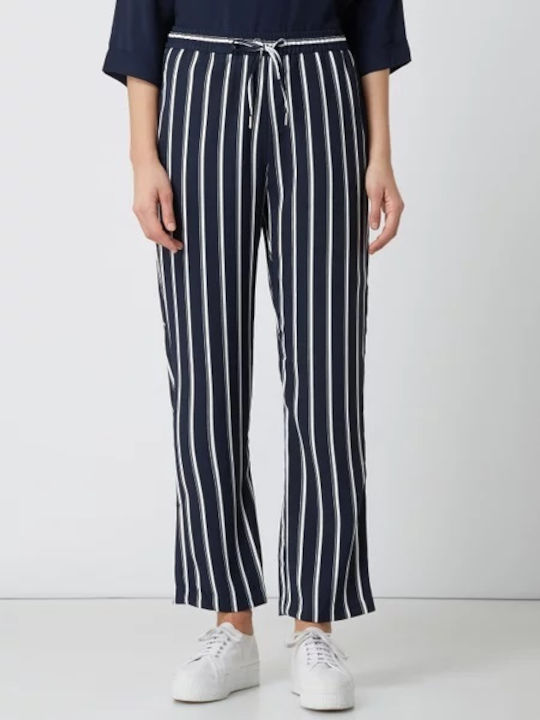 Broadway Women's High-waisted Crepe Trousers Striped Navy Blue