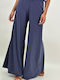 Potre Women's Fabric Trousers with Elastic in Loose Fit Blue