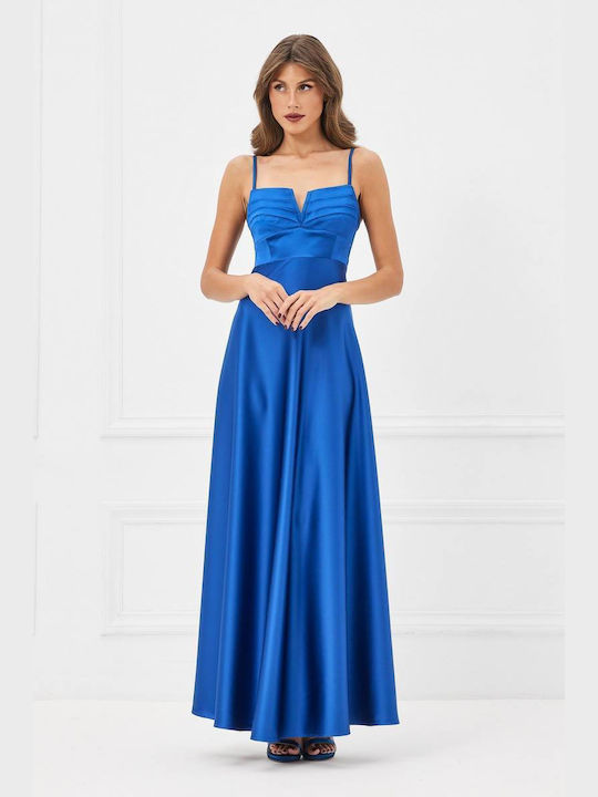 Mind Matter Καλοκαιρινό Maxi Φόρεμα για Γάμο / Βάπτιση Σατέν Εξώπλατο Μπλε