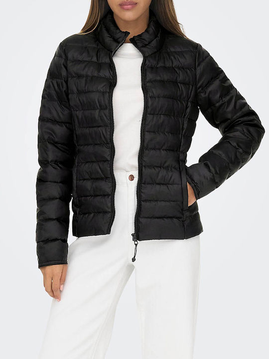 Only Women's Short Puffer Jacket for Spring or Autumn Black