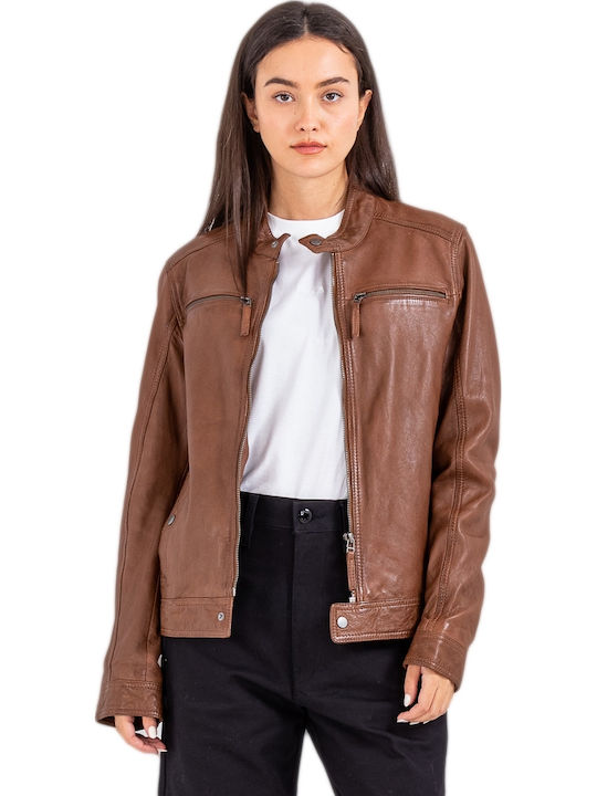 6 Δερμάτινο Γυναικείο Biker Jacket Ταμπά