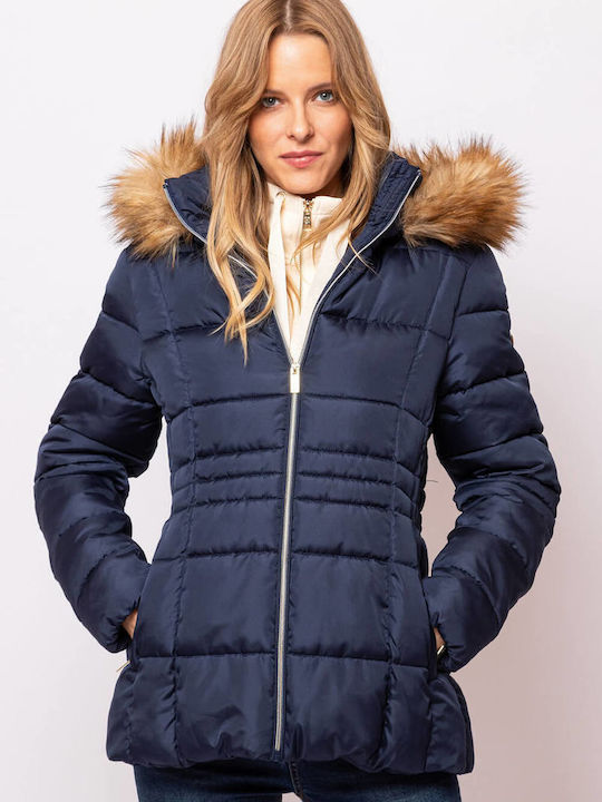 Heavy Tools Women's Short Puffer Jacket for Winter Blue W22-NA