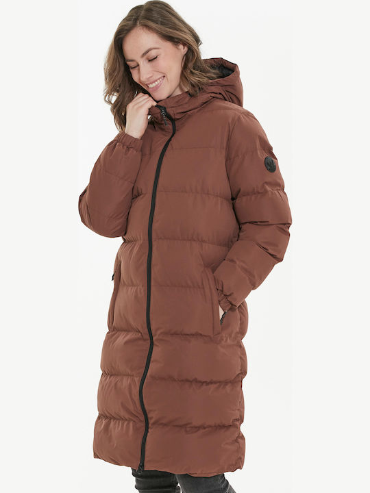 Lang Damen Puffer Jacke für Winter Braun