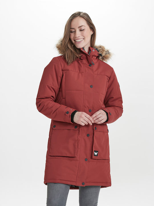 Women's Long Parka Jacket Waterproof and Windproof for Winter with Hood Brown