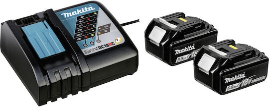 Makita Σετ 2 Μπαταριών Εργαλείου Λιθίου 18V Χωρητικότητας 5Ah με Φορτιστή DC18RC