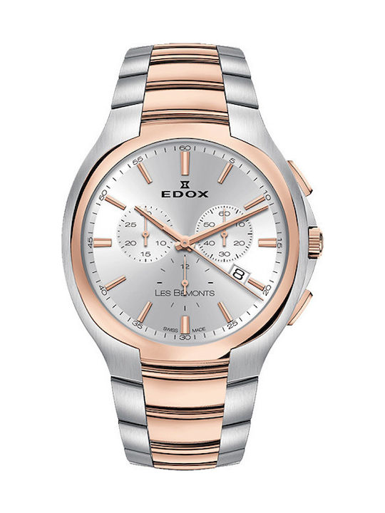 Edox Men's Watch 42mm Chronograph Battery with Pink Gold Metal Bracelet