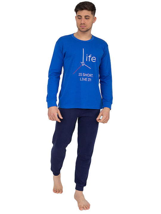Nina Club Χειμερινή Ανδρική Πιτζάμα Βαμβακερή Life Blue