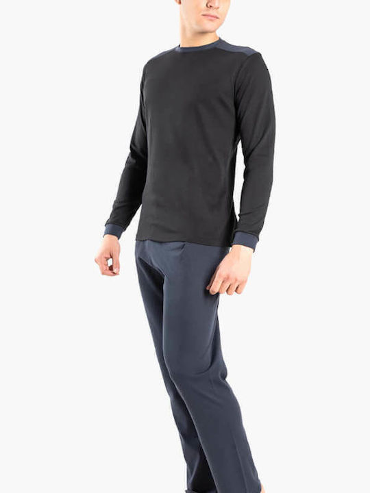 A.A UNDERWEAR Χειμερινή Ανδρική Πιτζάμα Navy Μπλε